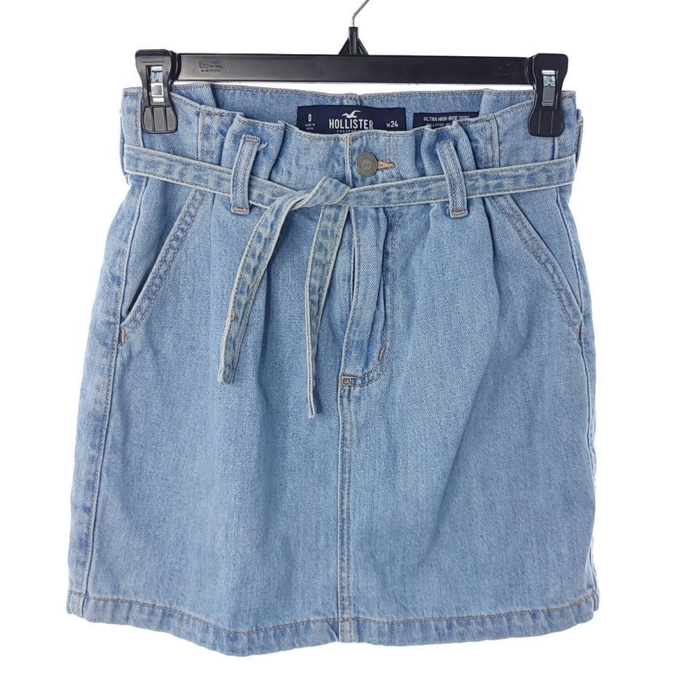 Hollister Ultra High Rise Cotton Blue Denim Belted Skirt Women's Size 0/24